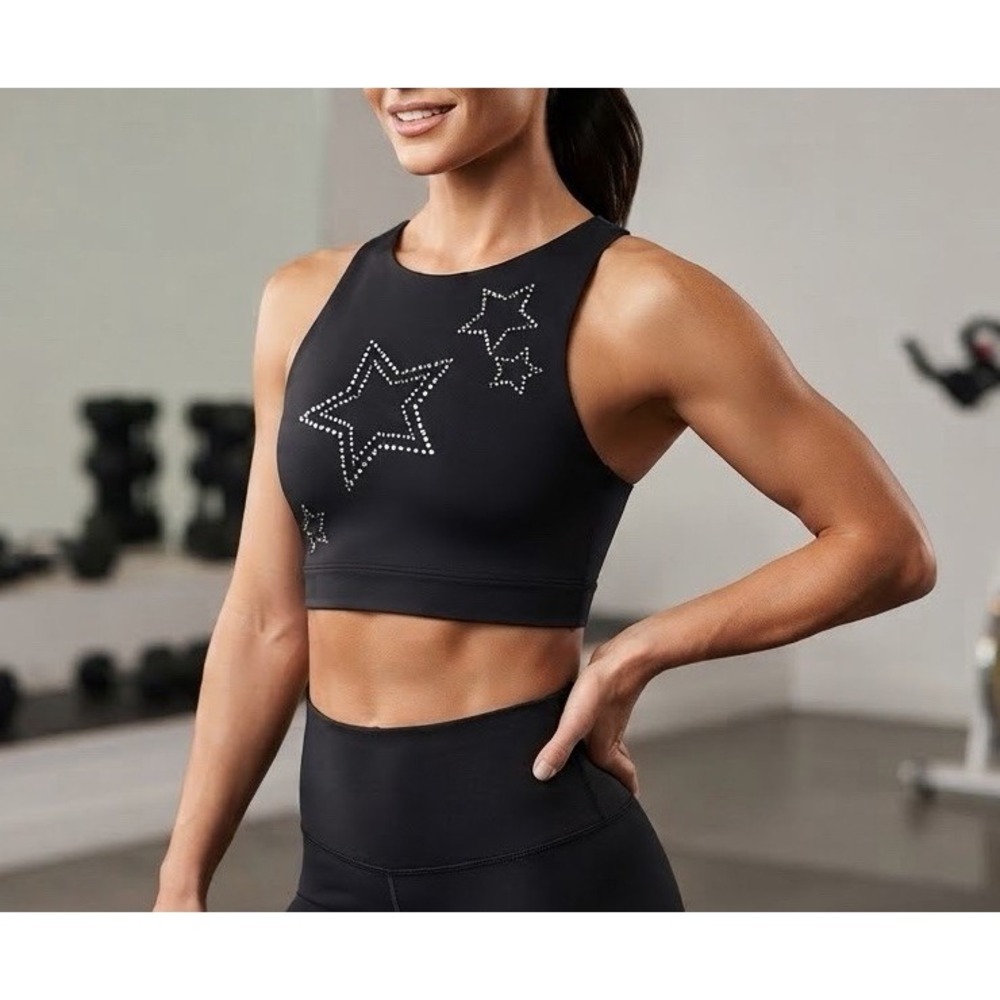 Soul Cycle Sports Bra Womens Size Small Black Beaded Stars